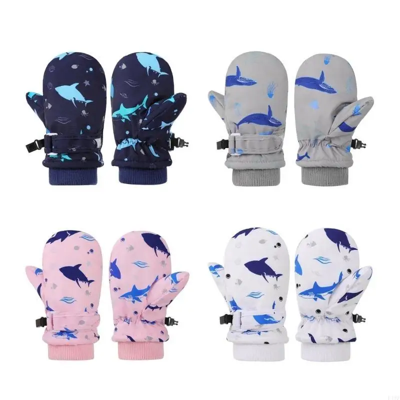 

F19F Children Winter Warm Snow Gloves Kids Ski Gloves Splashproof Mittens Printed Whale Pattern Gloves Thicken Thermal Mitts