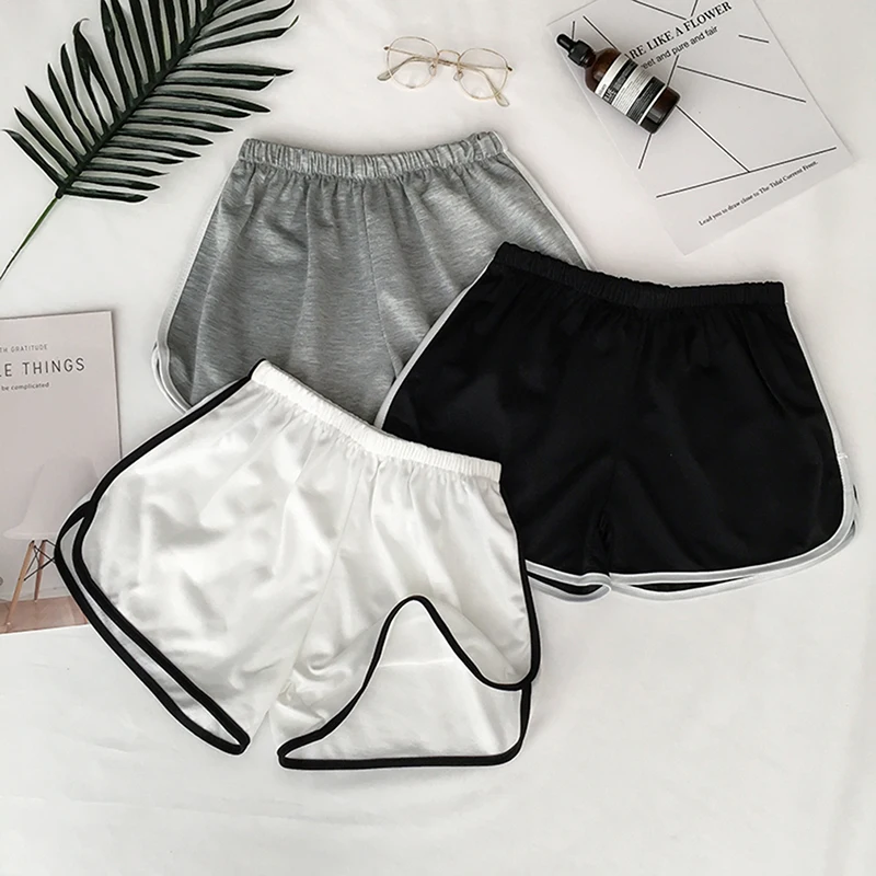 New Summer High Street Sport Yoga Shorts Women Running Fitness Shorts Solid Soft Beach Casual White Egde Shorts Hot Female