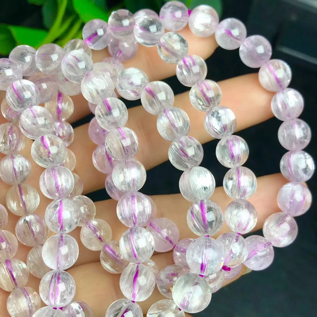 

Natural Kunzite Bracelet Amethyst Stone Crystal Women Fashion Jewelry Single Circle Elastic Rope Bracelet Gifts 7/8mm