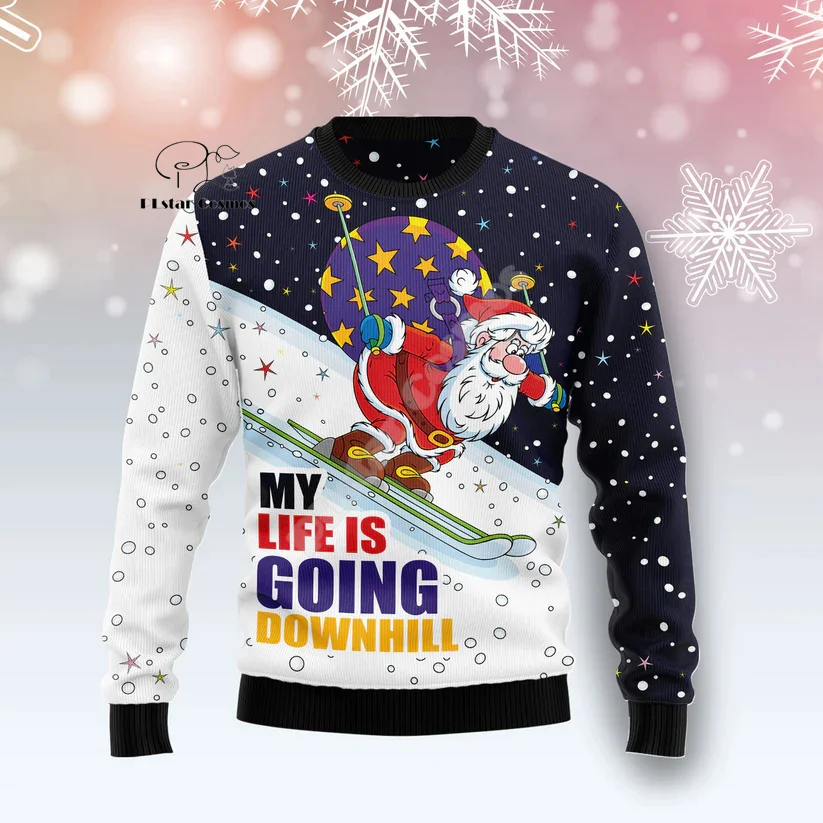 Natale Babbo Natale Cartoon Anime Graffiti Retro Inverno Brutto maglione 3DPrint Harajuku Pullover Casual Divertente maniche lunghe X1