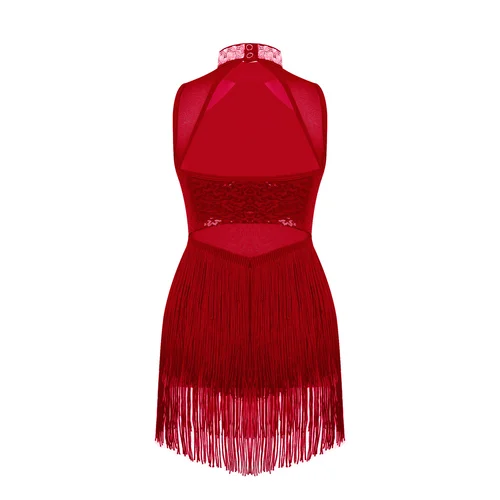 Imagen 2 del producto Vestido de baile latino con borlas y lentejuelas para niñas, faldas con flecos y diamantes de imitación brillantes, leotardos de Ballet y Jazz, mono, ropa de baile