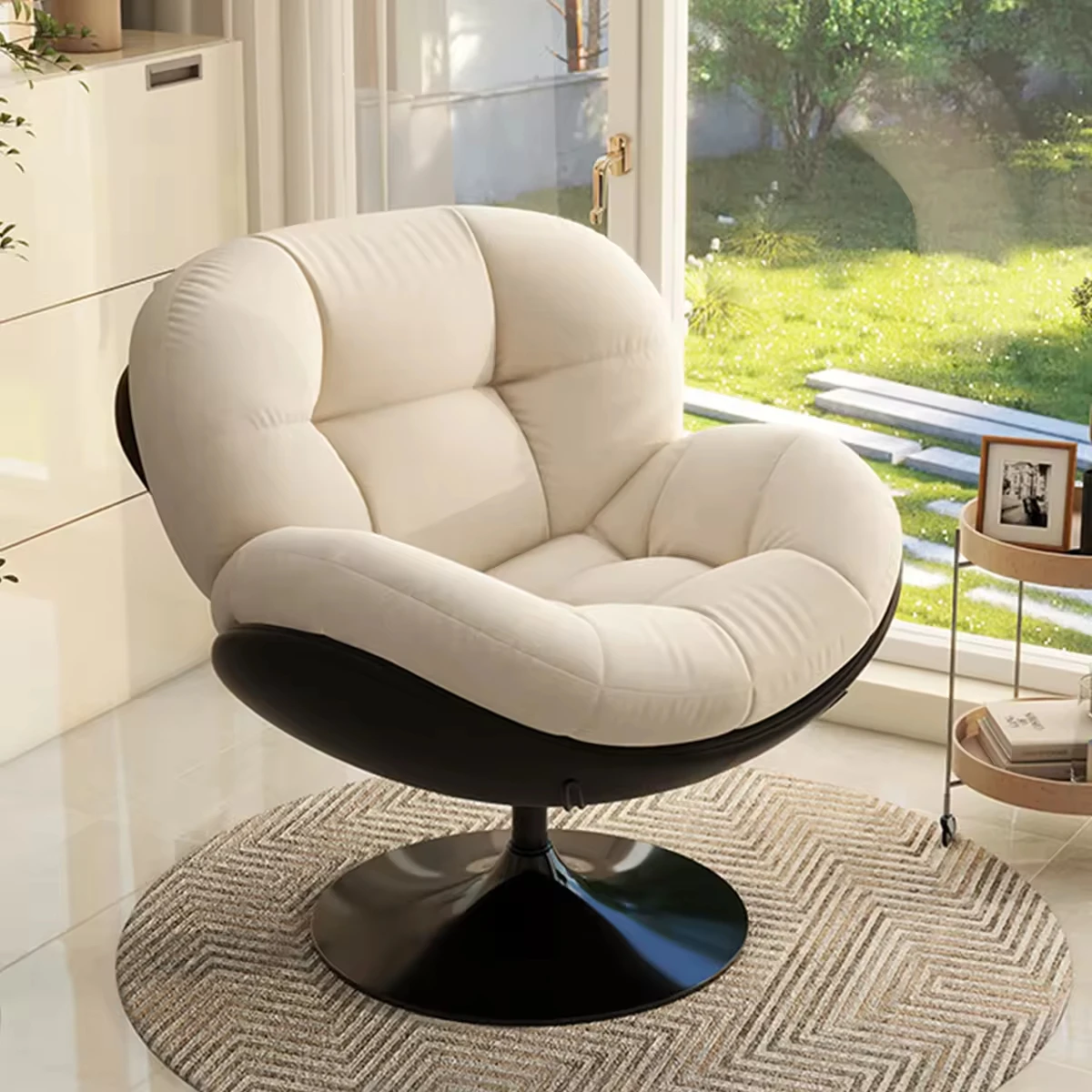 d*-Wholesale Cheap Cream 360° Rotatable Leisure Chair Swivel Sofa Fabric Single Leisure Chair ElegantLiving Room Chair for Home
