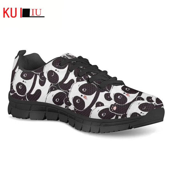 KUILIU Summer Flat Shoes Women Cute Cartoon Panda Printed Women's Sketch Sneakers Shoes Breath Mesh Flats