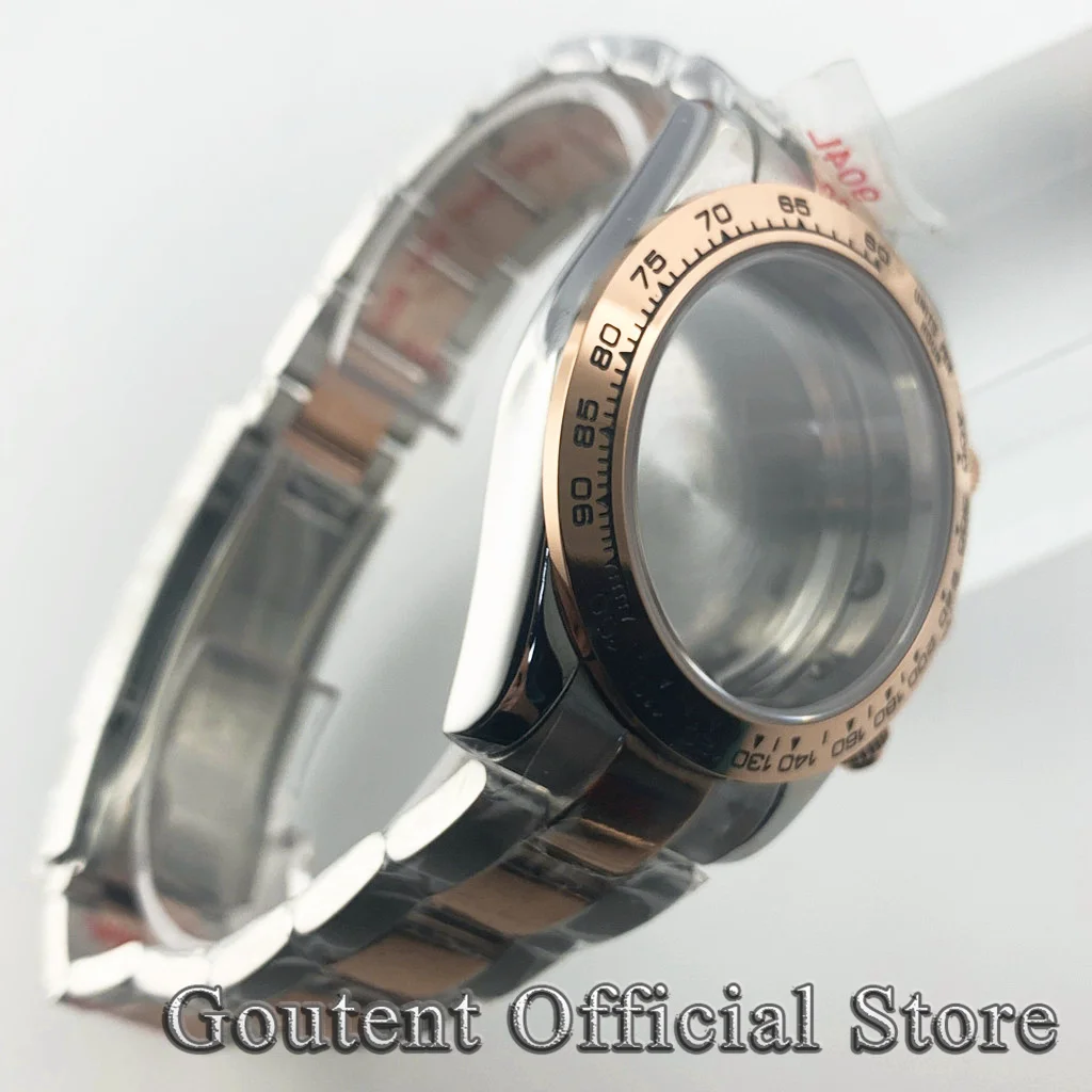 Imagem -05 - Goutent-rose Gold Sapphire Crystal Quartz Ver Case Assista Acessórios Movimento Mãos 39 mm Vk63 Vk64