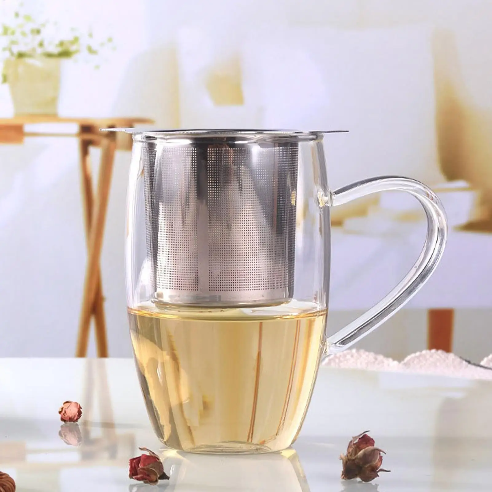 Teefilter 1 Stück Tee-Infuser Edelstahl Kaffee-Teesieb Gitter Zweihandgriff Netz Tee-Sieb Wiederverwendbarer Filter Tee-Zubehör
