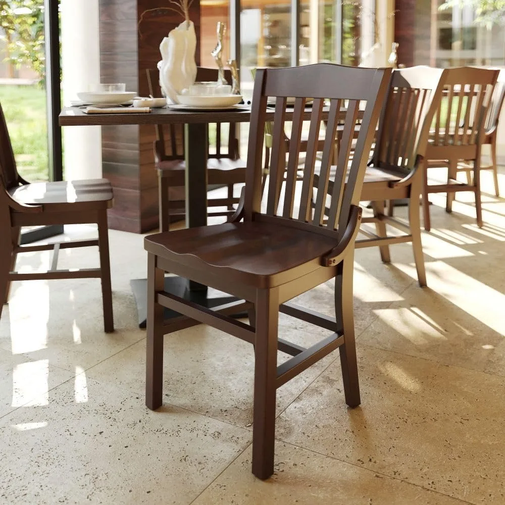 Hercules Series School House Back Mahogany Wood Dining Chair, Traditional Elegant Wood Restaurant Chair