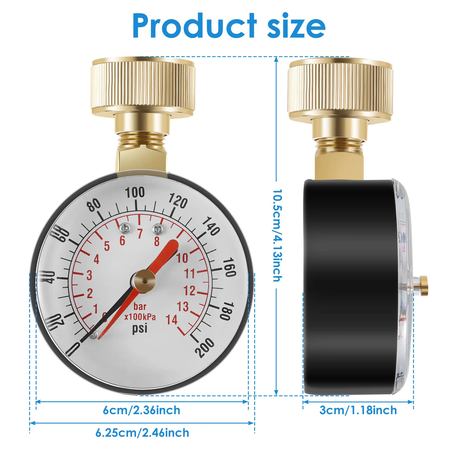 TS-60-200PSI Pressure Gauge Water Pressure Test Gauge Pool Filter Water Pressure Dial 3/4\'\' NPT Female Hose Thread