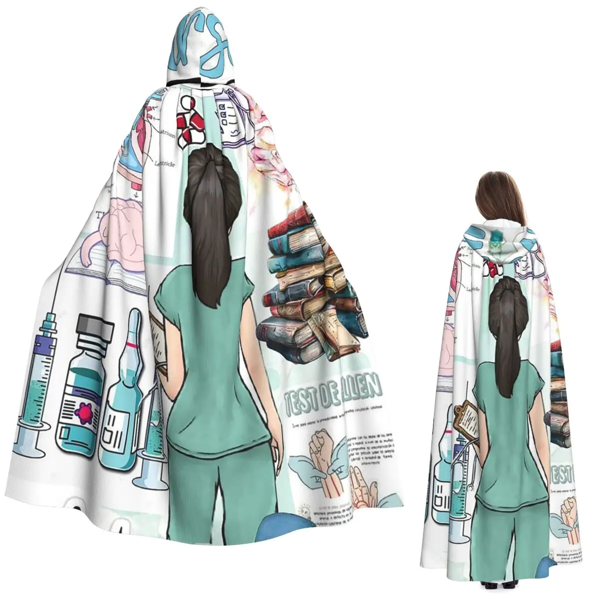 

Enfermera En Apuros Доктор Медсестра Длинный плащ с капюшоном Ведьма Средневековый костюм Накидка для косплея Хэллоуин Вампир Взрослый унисекс