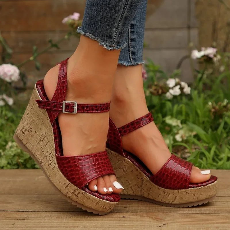 New Designer Serpentine 2024 Summer Women Sandals High Quality Wedges High Heels Women Peep Toe Platform Sandals Roman Shoes