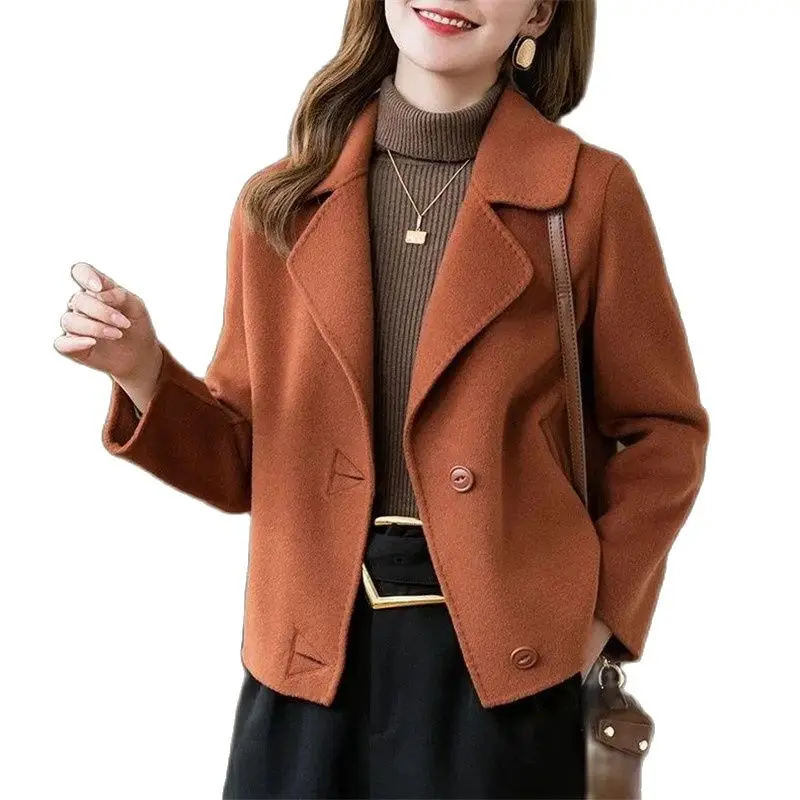 Fashion Design Short Women's Woolen Coat 2023 Spring Autumn New Korean Double Sided Woolen Jacket Casual Outerwear Tops Female