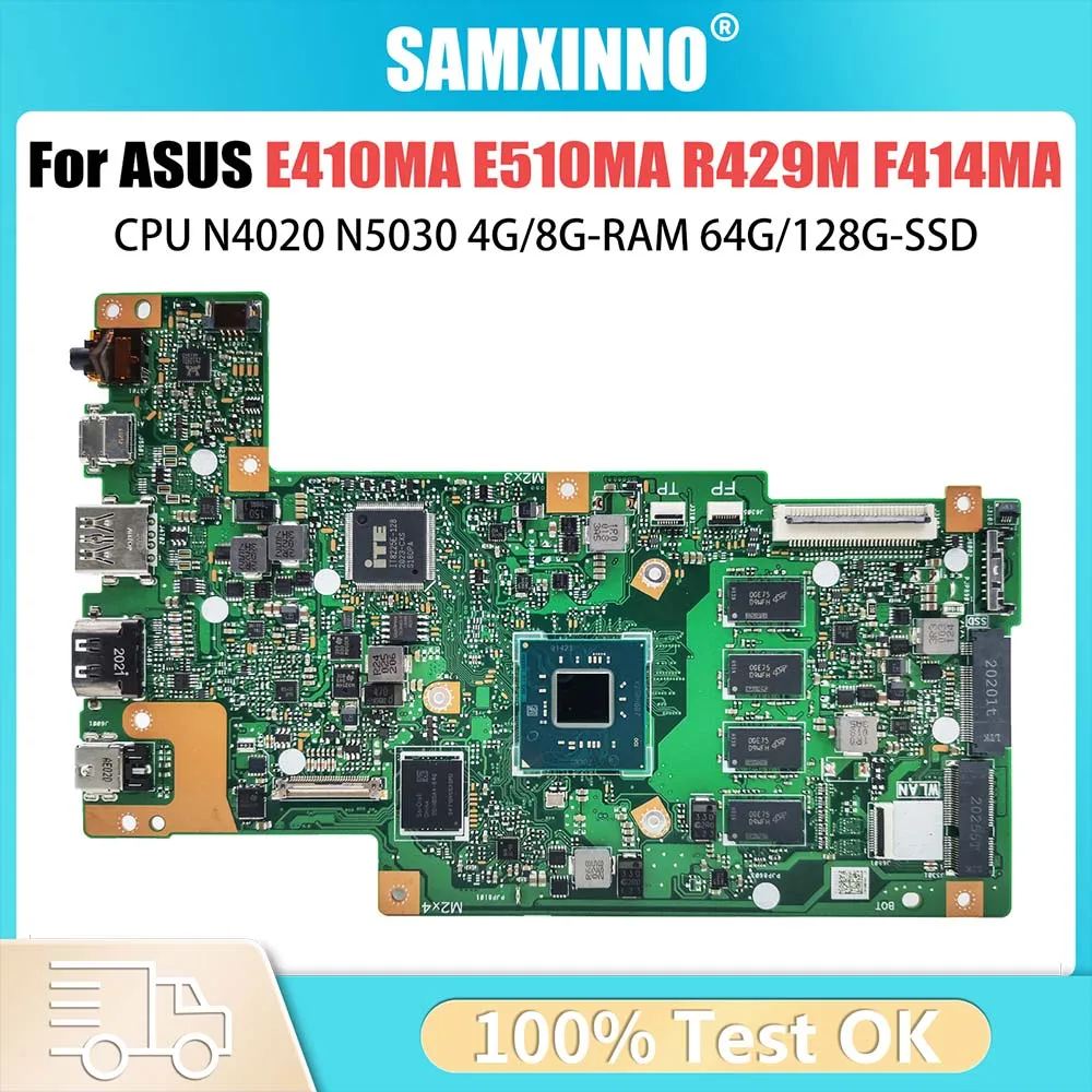 

E410MA For ASUS E410MA E410MAB E410M E510MA E510MAB R429M F414MA Laptop Motherboard N4020 N5000 N5030 4G/8G RAM 64G/128G SSD