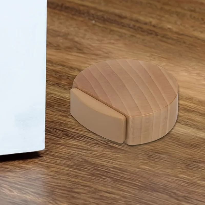 1pc Brown Wooden Door Stoppers - Easy Install, Secure Hold, Low Noise Floor Buffer for Home & Office