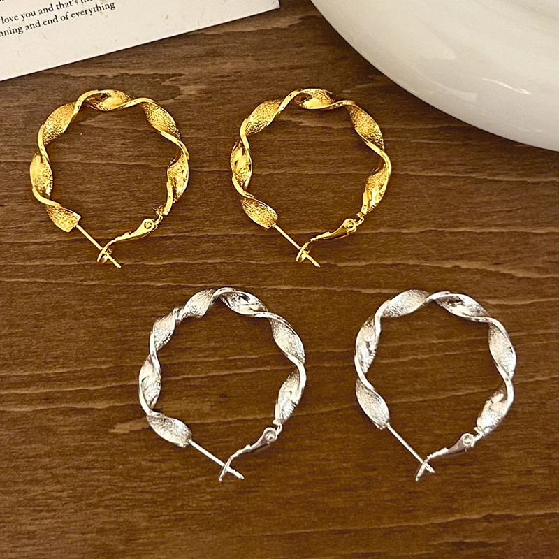 

PONYKISS 925 Sterling Silver 18K Gold Wave Twisted Round Hoop Earrings for Women Vintage Fine Jewelry Minimalist Accessories