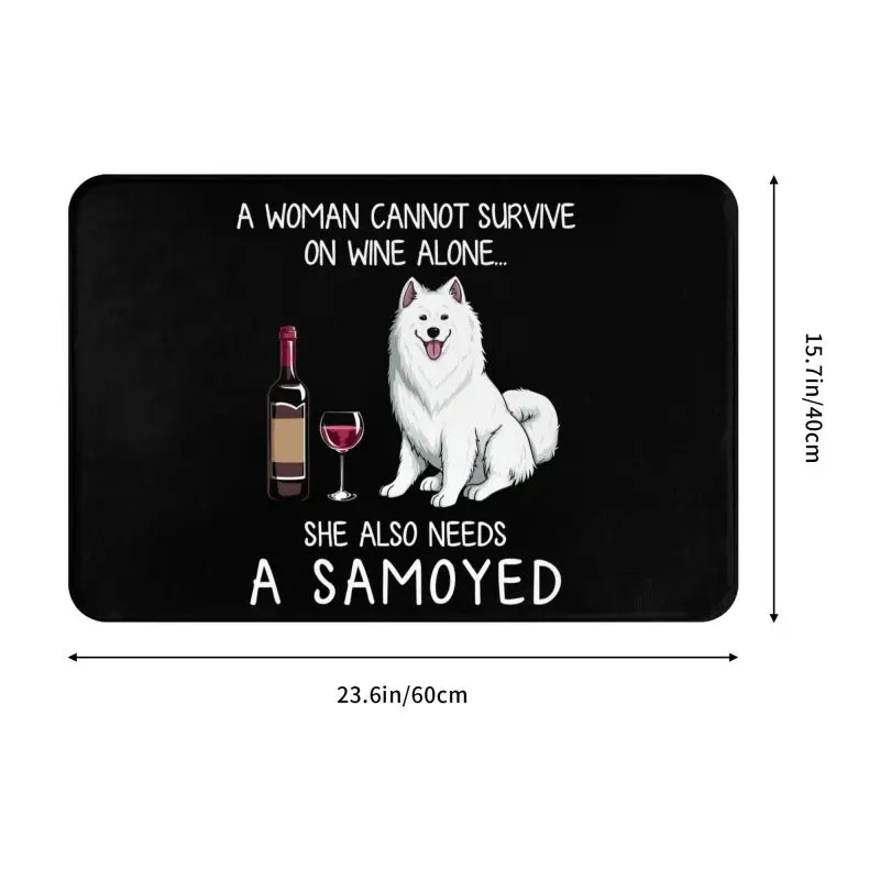 Samoyed And Wine Funny Dog Front Door Mat Anti-Slip Outdoor Absorbent Doggy Puppy Pet Doormat Living Room Entrance Rug Carpet