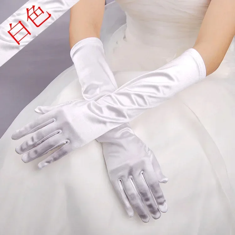 Elegant Wedding Long  Finger Tulle Embroidered Beaded Bowknot Bridal Gloves