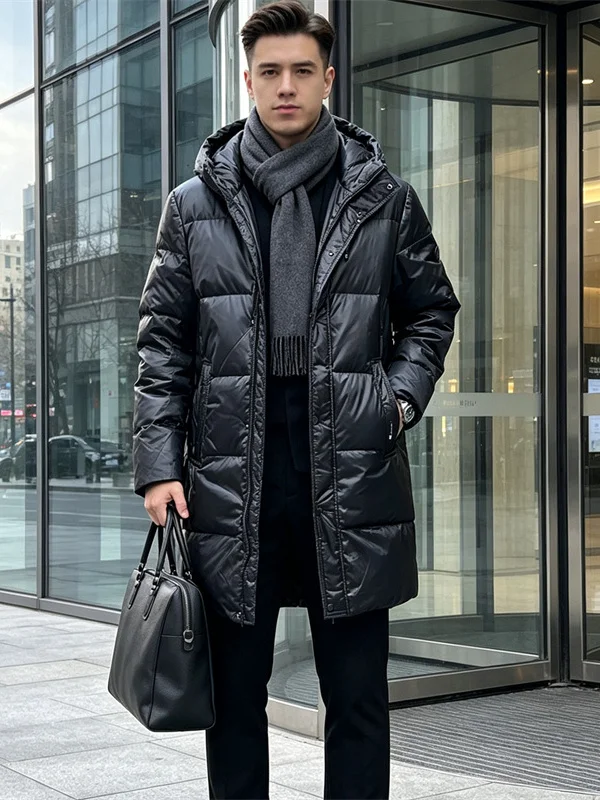 Commute Friendly! 90 Duck down Filling! Super Warm! Winter Men's Outdoor Waterproof Mid-Length down Jacket