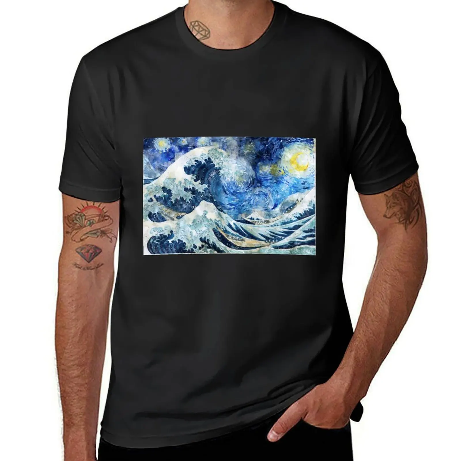 Great Wave During a Starry Night(Click on Artist Notes) T-Shirt tops korean fashion mens tall t shirts