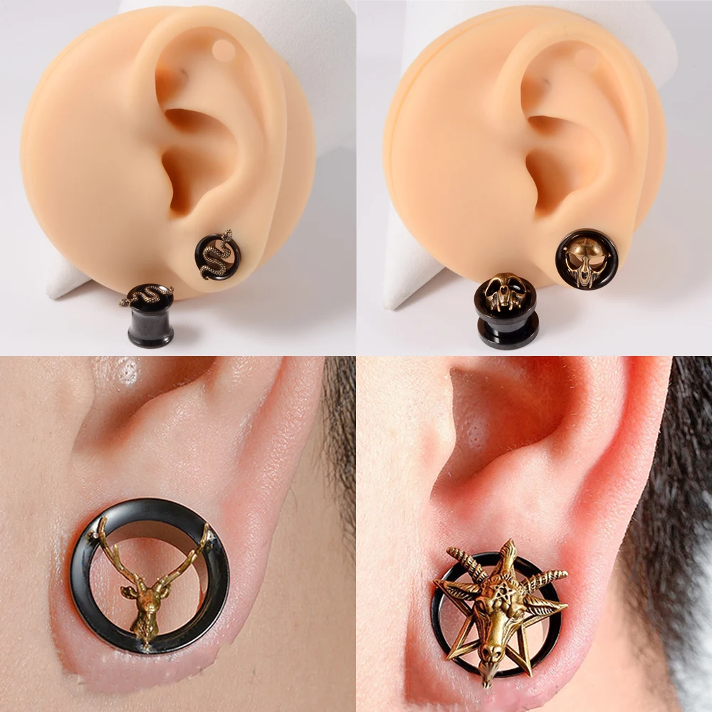 Bouchons de Tunnel d'oreille en acier inoxydable, 1 pièce, crâne, serpent, Dragon, croix, extenseur, jauges, Piercing, creux, bijoux pour le corps