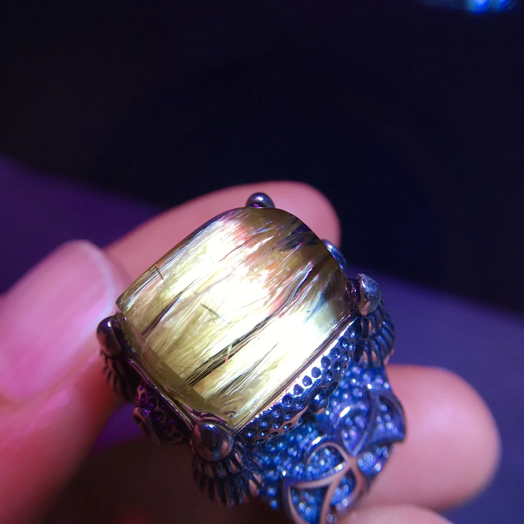 

Регулируемое кольцо из натурального золота с рутилированным кварцем, 14,7/12,2 мм, прямоугольный цветок, женское серебро 925, желтые рутиловые бусины AAAAAA