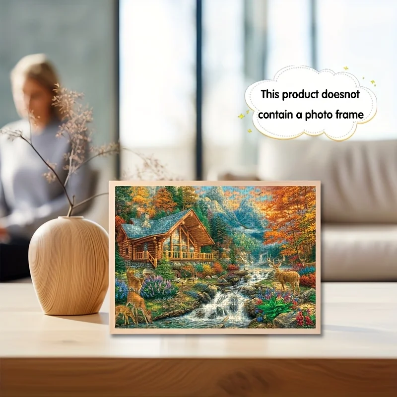 Rompecabezas de Cabina de Montaña Otoñal con Escena de Vida Silvestre, Juego Intelectual con Temática de Naturaleza para Adultos, Juguete Decorativo para el Hogar