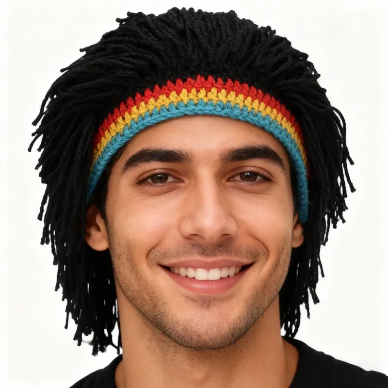 Unisex Jamaican Dreadlocks Wig Beanie Knitted Braid Hat African Hair Cap Halloween Cosplay Party Headwear Prop