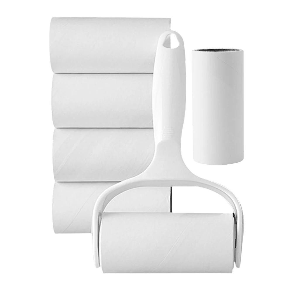 

1 set Pet Hair Remover Lint Roller Set White 1 Handle 6 Refills for Clothes Home Travel Dog Cat Cleaner Reusable