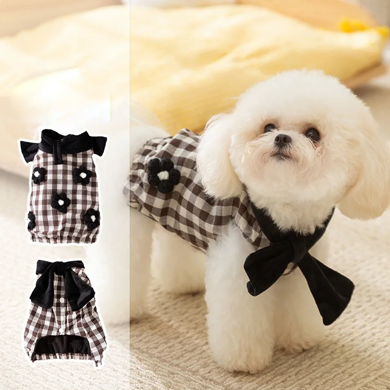 Fashion Plaid Dog Coat Autumn and Winter Teddy Bichon Cute Wind Cotton Coat Puppy Two Legs Clothes Thickened Warm Pet Clothing