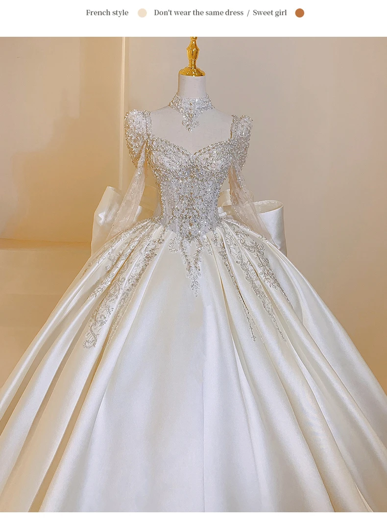 New Sweet Square Collar Satin Wedding Dress Plus Size Custom Lace Up Luxury Bridal Ball Gown Vestido De Noiva Floor Or Train