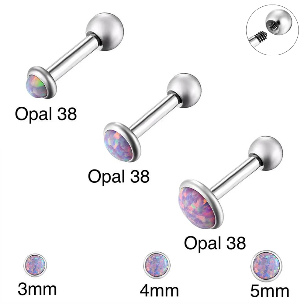 1PC Stainless Steel Ear Piercing Stud Earrings Barbell With Round Opal Lip Nail Helix Nose Stud Cartilage Perforated Body Jewelr