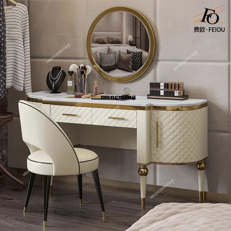 CC European Jewelry Vanity Table Luxury Mid Century Bedroom White Dressing Table Mirror Desk Chair