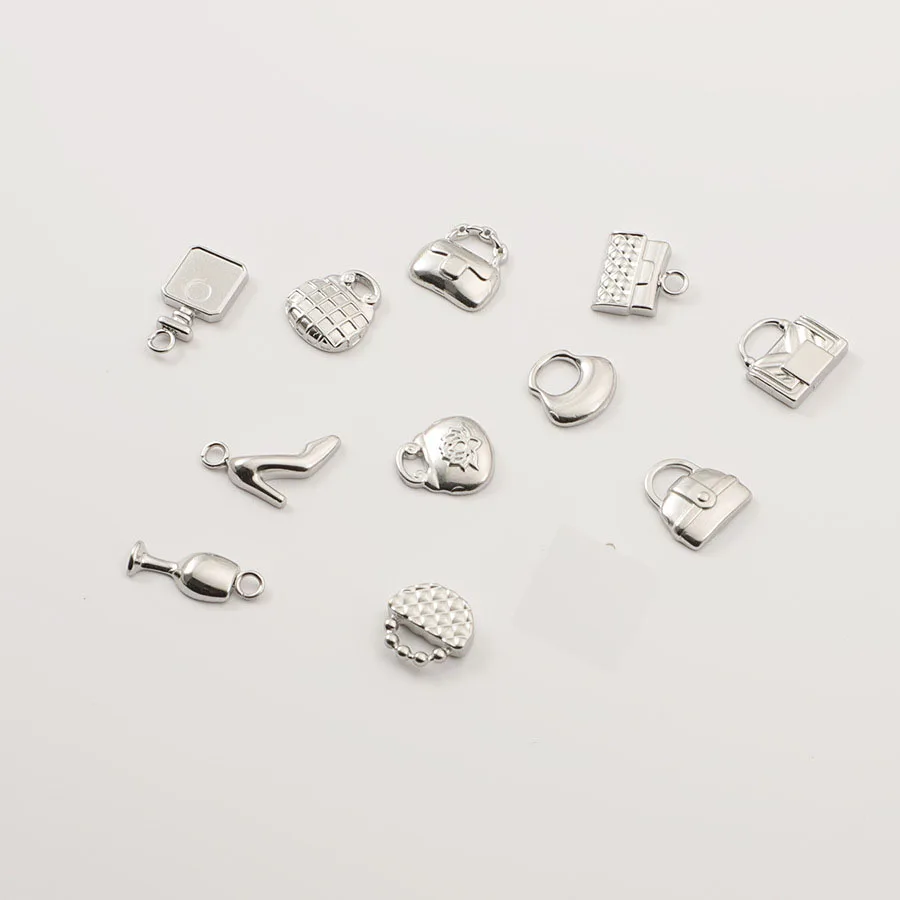 

10pcs/Lot Stainless Steel Handbag Perfume Pendants Small Charms for Fashion Jewelry Making Necklace Earring DIY Accessory