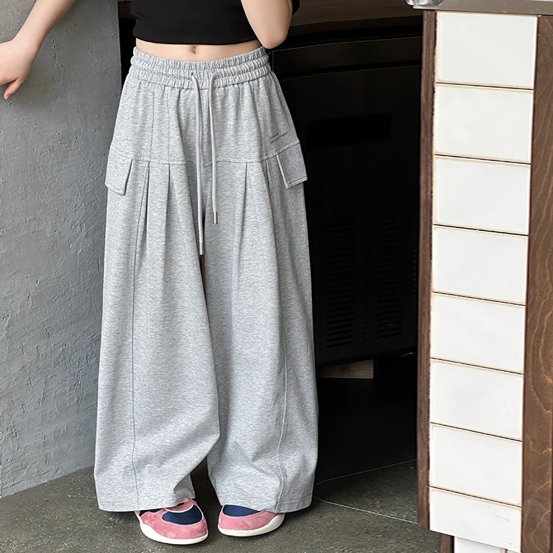 

2025 Kids Y2k Striped Pants With Side Pockets Teen Girls Utility Pants Teenage Child Pants Toddler Wide-Leg Trousers Ages 4-14Y