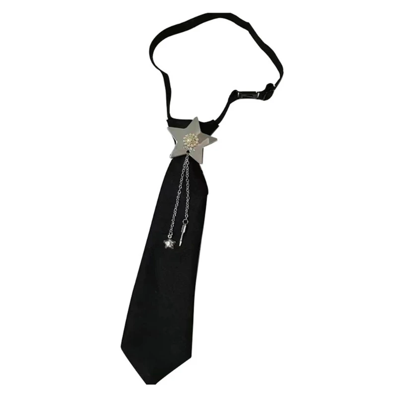 

Star Punk Small Tie Metal Chain Tassels Adjusted Pre-Tied Necktie for Uniform X4YC