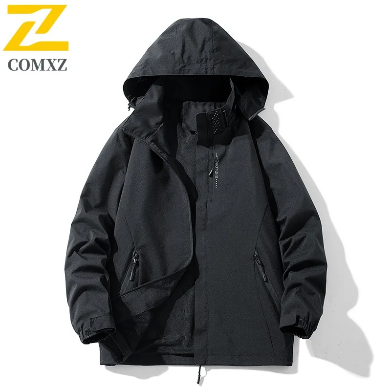 

COMXZ Мужская осенняя куртка, простая ветрозащитная куртка с капюшоном для альпинизма, повседневная стильная легкая одежда для отдыха