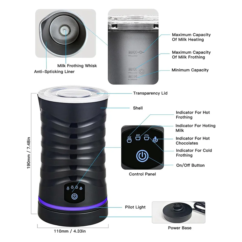-A89Z Электрический вспениватель молока с антипригарным покрытием для вспенивания горячего и холодного молока, автоматическое отключение, для кофе, молока, европейская вилка