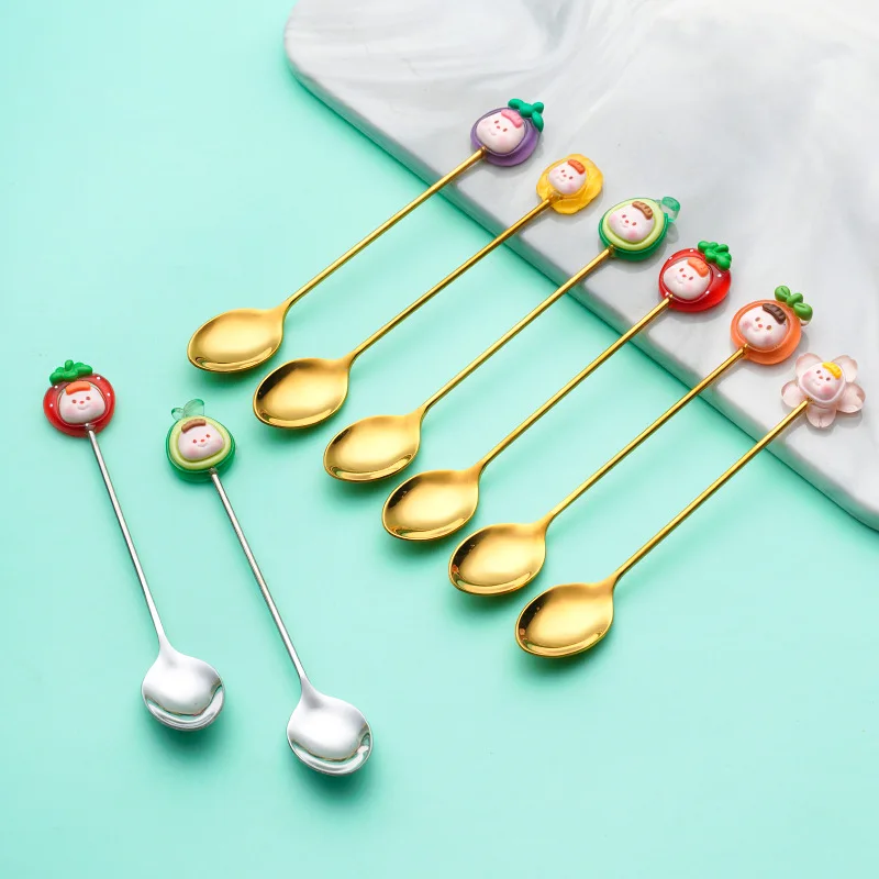 

LMM creative stainless steel tableware, cute coffee stirring spoon, cartoon fruit dessert spoon