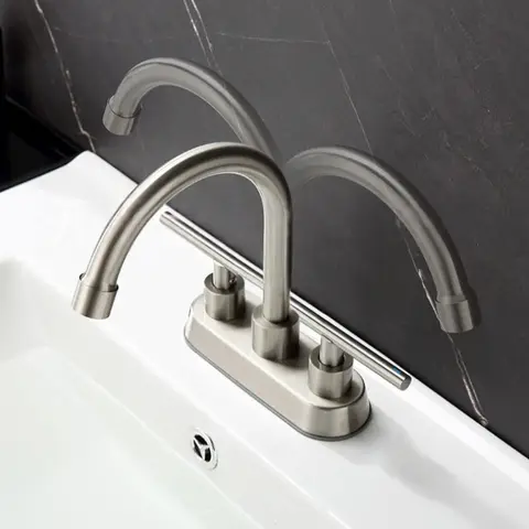 Basin Faucet 304 Stainless Steel Hot Cold Water Sink Mixer Wash Tap Deck Mounted Dual Hole Handle For Kitchen Bathroom