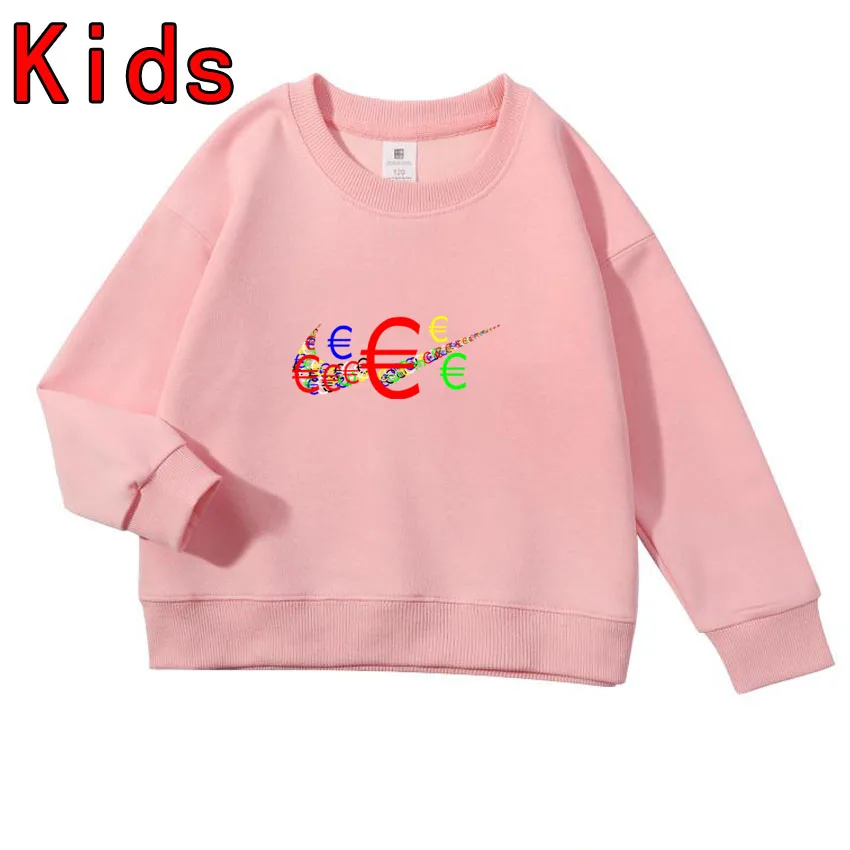 Cool Kids Spring Autumn Fashion Cartoon Euro Symbol € Printing Baby Boys Clothes Boys Casual Tops Sweatshirts 2-14Years Old