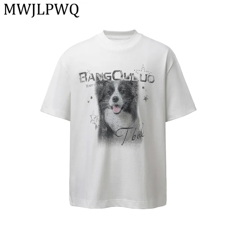 

MWJLPWQ American Street Style Print T-Shirt For Men Street Round Collar Short-Sleeve Loose Fit Casual Tops 2026 New Summer 15796