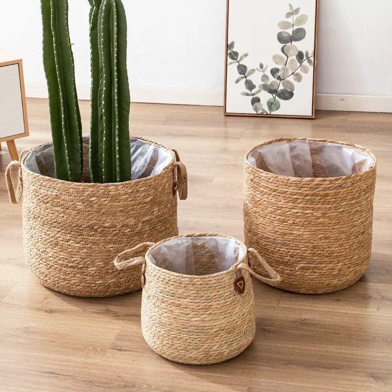 Rattan Woven Plant Pot Grass Basket Living Room Floor Standing Green Plant Flower Basket Storage Basket Home Decoration