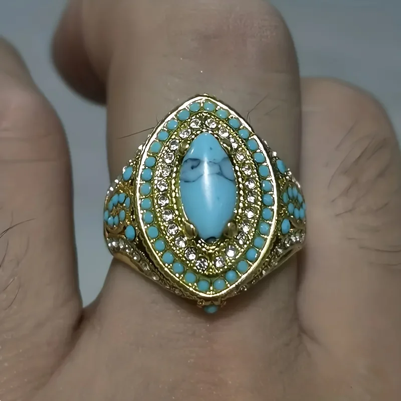 European and N Fashion Palace Inlay Ring, Cross-Border Wish Burst Ring Bohemian Retro Ring