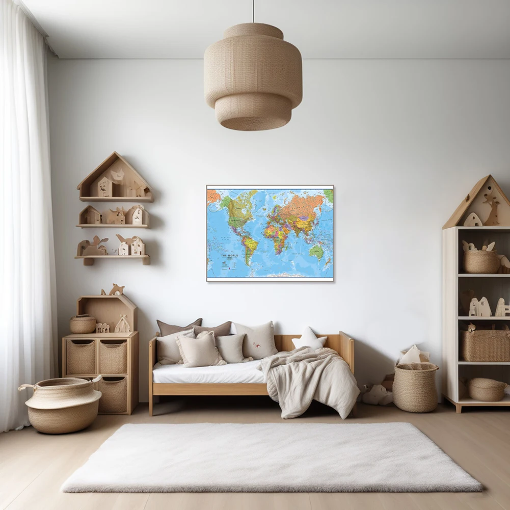 Grote wereldkaart poster canvas decoratieve hangende foto zeer gedetailleerd schilderij moderne muur kunst schoolbenodigdheden multi-maten