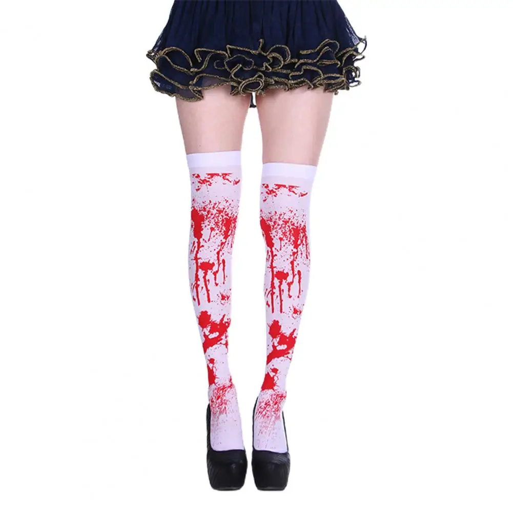 1 Pair Halloween Stockings Blood Stained Over-knee Stockings Stretchy Women Bloody Thigh High Socks Party Costume