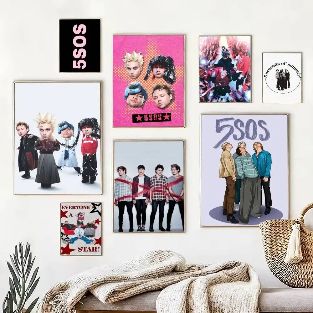 5 S-Seconds of Summers 5SOS  Poster Waterproof Wall Art Sticker For Bar Living Room Vintage Decor High Quality Print Gift