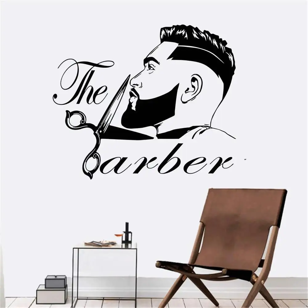 1 pc new Barber Shop Men Beard Hairstyle Salon wallSticker Waterproof Vinyl Wallpaper Home Decor Decal Creative Stickers