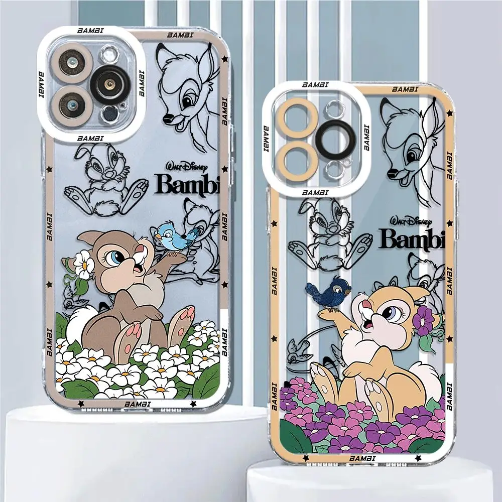 Disney Anime Bambi Phone Case for iPhone 11 15 Pro Max 7 8 Plus 11 Pro XS Max 14 13 Plus XR X 12 Mini Clear Cover