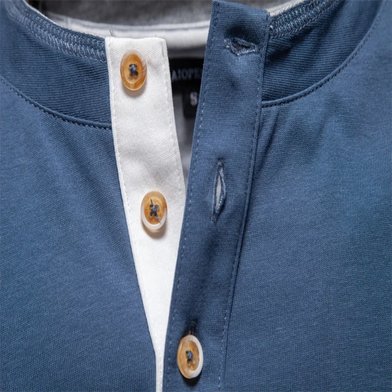 Spring and Autumn men's high-quality long sleeved Henry collar polo shirt, new fashionable, casual, breathable and versatile top