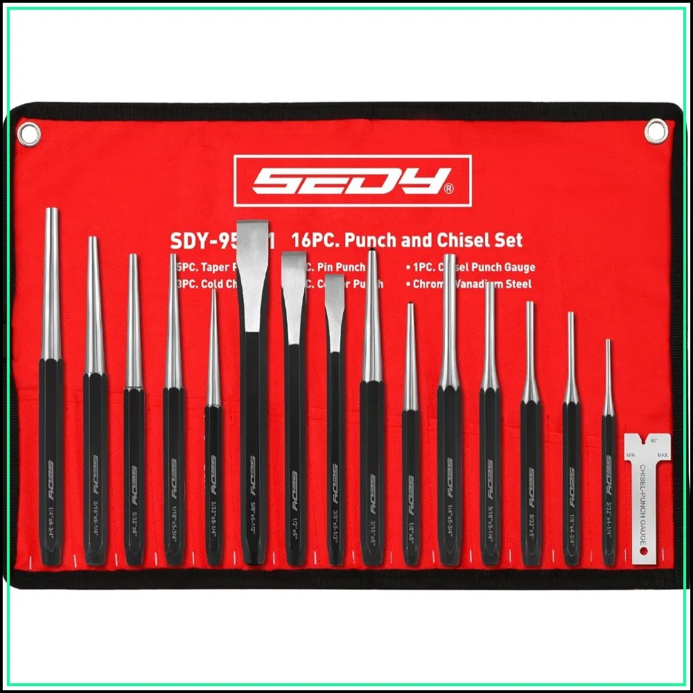 

16-Piece Punch & Chisel Set, Pin, Taper, Center Punches, Cold Chisels, Gauge for Metalworking, Auto Repair, Woodworking