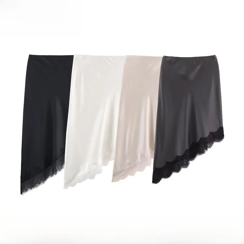 

Faionable Lace Silk Satin Skirt Street Sle Resistant to Deformation mid Waist A-Line Loose Fit Polyester Fiber Ci Commu...