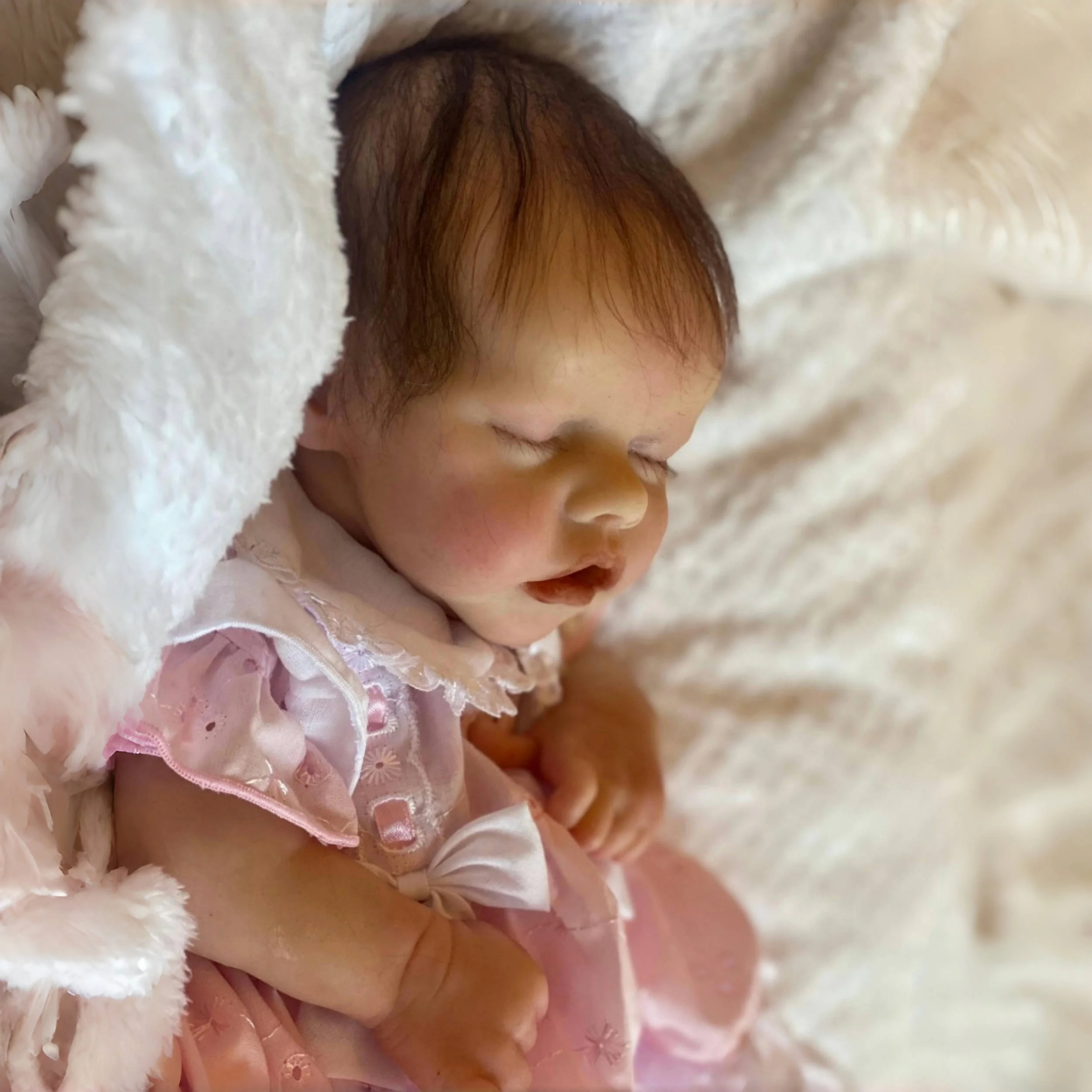 

45cm Open Mouth Girl With Hair Full Solid Soft Silicone Reborn Bebe Doll Waterproof Newborn Baby Lifelike Painted Doll Toy